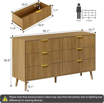 LYNSOM Fluted Dresser and Nightstand Sets 4 Piece, 2-Drawer Nightstands and 5/6 Drawers Dresser, Wood Bedroom Furniture Set for Home, Bedroom, Hallway, Natural Oak