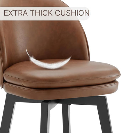 Counter Height Barstools 26 inch Upholstered Swivel Bar Stools with Back and Wood Legs for Kitchen Island,Set of 1,Brown PU Leather-Armless