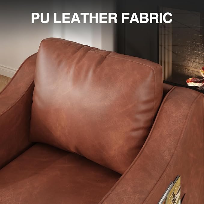 Faux Leather Accent Chair Set of 2 for Living Room, 30 Inches Barrel Upholstered Armchair, Cozy Mid Century Modern Club Arm Chair Single Sofa for Bedroom, Apartment, Reading Room, Brown
