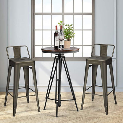 COSTWAY Metal Bar stools Set of 4, with Removable Back, 30'' Bar Height Stools with Rubber Feet, Stylish and Modern Chairs, for Kitchen, Dining Rooms, and Side Bar (Gun, 30'')