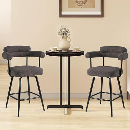 COSTWAY Counter Height Bar Stools Set of 4, 27" Swivel Modern Upholstered Counter Chairs with Boucle Fabric, Curved Backrests & Metal Legs, for Kitchen Island, Home, Pub (4, Grey + Black)