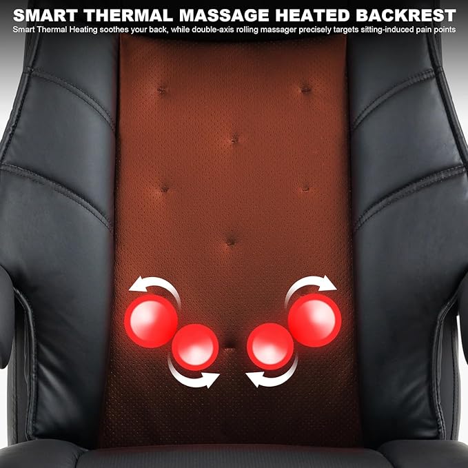 Kinnls Magnus Massage Office Chair with Ventilation and Heating,Leather Power Recliner Chair with Footrest,Big and Tall Ergonomic Comfy Home Office Desk Chairs High Back 500lbs (Black)