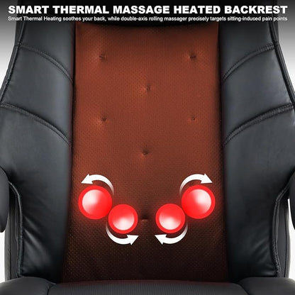 Kinnls Magnus Massage Office Chair with Ventilation and Heating,Leather Power Recliner Chair with Footrest,Big and Tall Ergonomic Comfy Home Office Desk Chairs High Back 500lbs (Black)