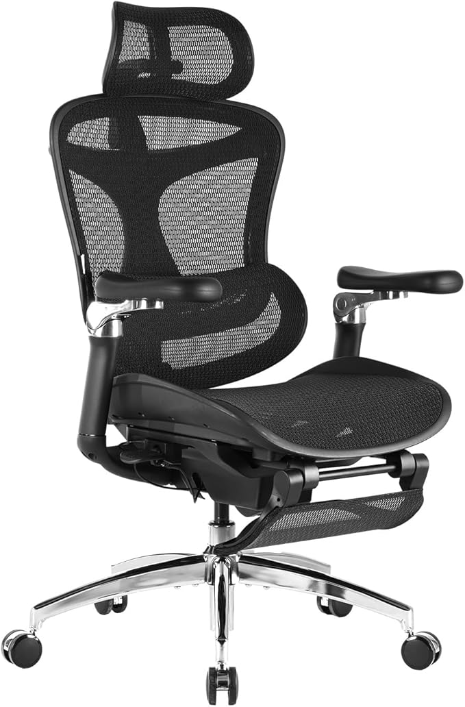 SIHOO Doro C300 Pro Ergonomic Office Chair with Footrest, Ultra-Soft 6D Armrests, Dynamic Lumbar Support, Seat Depth Adjustment and Adjustable Backrest, Big and Tall Desk Chair for Home Office (Black)