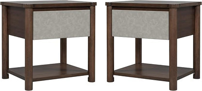 Christopher Knight Home Zeri Bedroom Nightstands Set of 2, Wood Nightstand with Drawers, Small Bedside Table Set of 2, End Table for Living Room, Multipurpose Storage Cabinet, Light Gray + Walnut