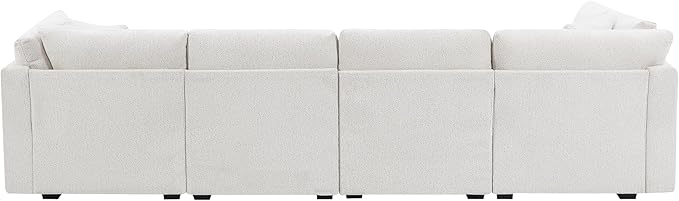 Christopher Knight Home Zery 7-Piece U-Shape Lounge Sofa Couch with Ottomans, Modern Modular Sectional Sofa Set with Pillow Back for Living Room, Chenille Upholstered Cloud Couch with Deep Seat,Beige
