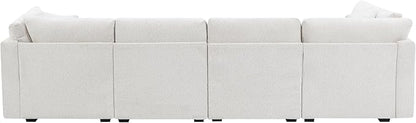 Christopher Knight Home Zery 7-Piece U-Shape Lounge Sofa Couch with Ottomans, Modern Modular Sectional Sofa Set with Pillow Back for Living Room, Chenille Upholstered Cloud Couch with Deep Seat,Beige