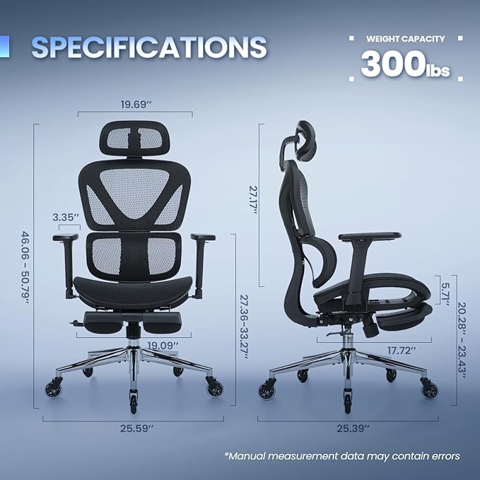 Ergonomic Mesh Office Chair with Adjustable Headrest, Lumbar Support, 3D Armrests & 4-Level Recline, Breathable Full Mesh Desk Chair for Home Office, 300LBS