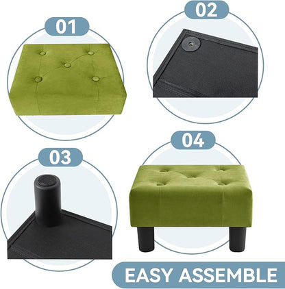 Poofzy Small Foot Stool Ottoman, Velvet Ottoman Foot Rest with Legs, Rectangle Foot Rest for Couch, Footstools and Ottomans Small for Living Room and Entryway (Olive Green)