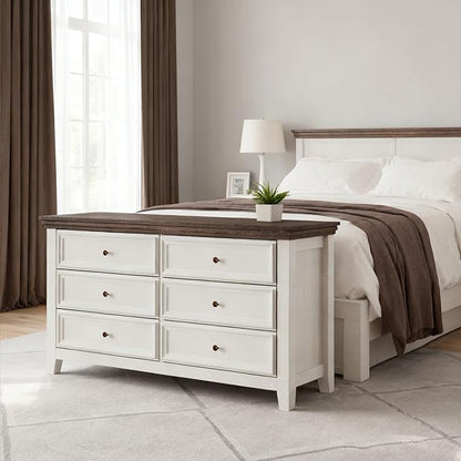 BLANKSPACE 6 Drawer Dresser, Modern Dresser for Bedroom, Wood Drawer Organizer with Metal Knobs, Large Capacity Cabinet for Bedroom, Antique White