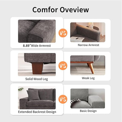DOPEDIO Modern Loveseat Sofa for Living Room,Chenille Recliner, Removable Cover, Spring Cushions, Solid Wood Frame, Easy Assembly for Small Spaces (71.25inch，Dark Grey)