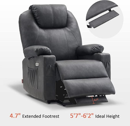 MCombo Dual Motor Large Power Lift Recliner Chair for Elderly, Lay Flat Lift Chair with Heat and Massage, Big Lift Recliner for Tall People, Faux Leather 7815 (Grey, Large)