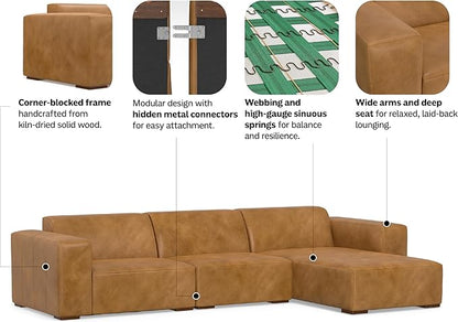 SIMPLIHOME Rex Right-Facing Modular Sectional Sofa in Full-Grain Genuine Leather, Sienna, 122-inches Wide, Handcrafted Modern-Style 4-Seater L-Shaped Leather Couch with Right Chaise for Living Room