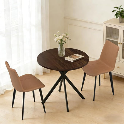 31.5" Round Dining Table and Chairs Set for 2, Small Dining Table Chairs Set Space-Saving, Small Dinette Sets for 2 for Kitchen Dining Room Apartment(Walnut Table + Brown Chairs)
