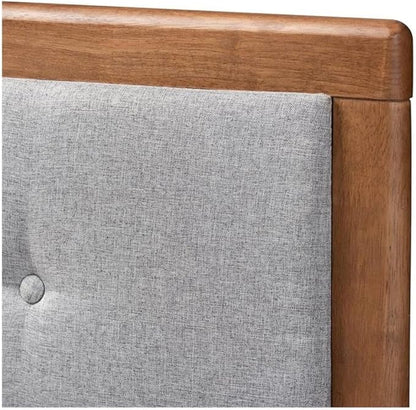 Mid-Century Marvel Fabric Upholstered Walnut Brown Finished Wood Headboard, Wall Mount Headboard King/Light Gray