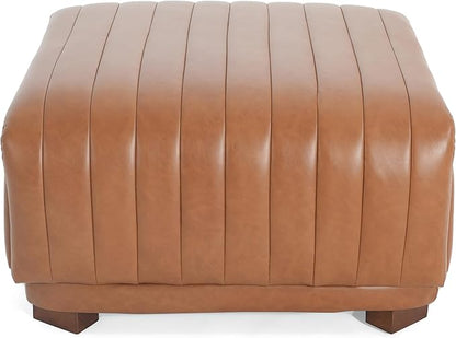 Christopher Knight Home Reyno Upholstered Ottoman with Storage for Living Room, Faux Leather Storage Ottoman Foot Rest with Side Drawers, Modern Square Coffee Table with Wooden Frame, Brown