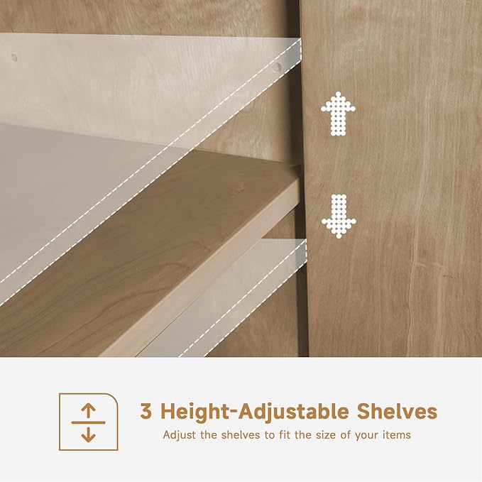 LKTART 59" Sideboard Buffet Cabinet Retro Accent Storage Cabinet with Magnetic Door Latches Adjustable Shelf for Living Room Kitchen(Natural)