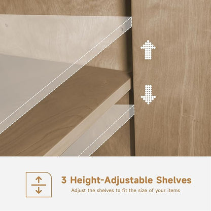 LKTART 59" Sideboard Buffet Cabinet Retro Accent Storage Cabinet with Magnetic Door Latches Adjustable Shelf for Living Room Kitchen(Natural)