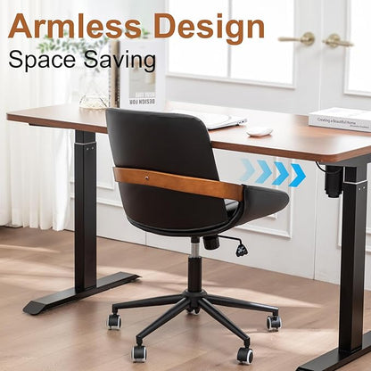 Small Home Office Chair No Arms,PU Leather Desk Chair with Wheels,Adjustable Height Work Chair,360° Swivel Computer Desk Chair for Office, Reading and Study (Black)