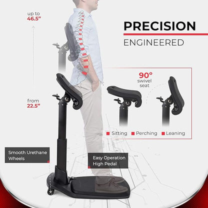 Standing Desk Chair – Ergonomic Stool for Active Sitting & Posture Support | Adjustable Height Sit Stand Chair for Home Office Elite Upgraded Version with 3 Bonus Accessories
