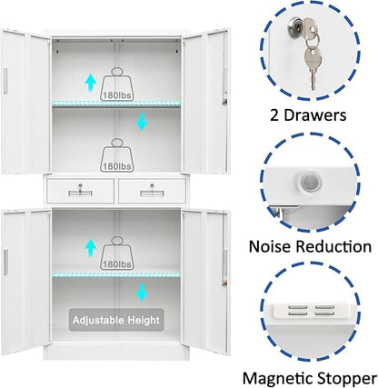 BESFUR Metal Storage Cabinet, Locking Storage Cabinet with Drawers and Adjustable Shelves for Garage, Office, Classroom - White