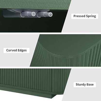 LKTART 64" Buffet Cabinet with Storage, Modern Fluted Accent Sideboard Media Console Credenza with Adjustable Shelves Pressed Spring for Kitchen Living Room,31.5" H (Green)