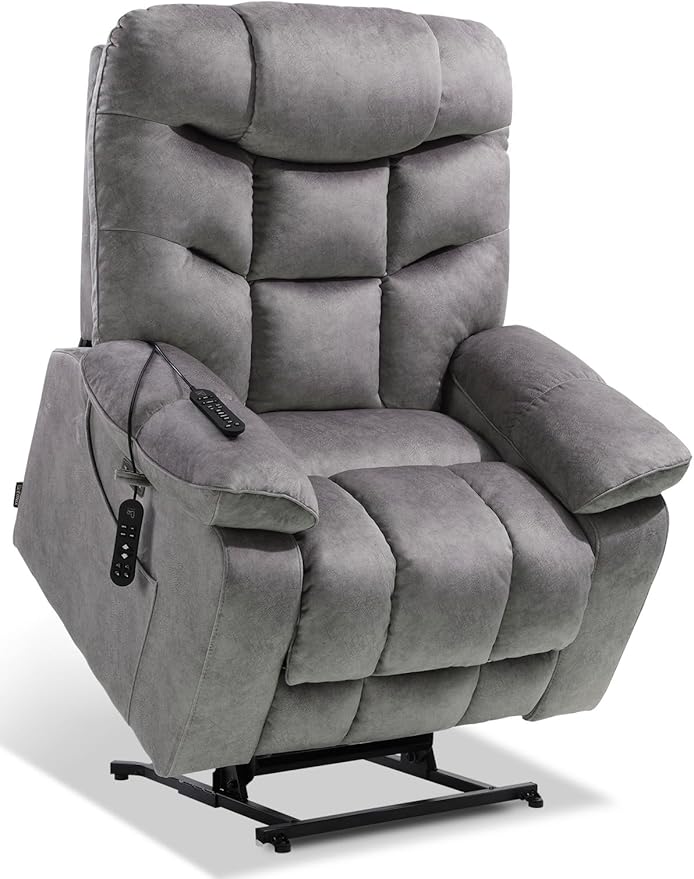 EONIX Oversized Wide Big Man Power Lift Recliner Chair for Elderly with Heat and Massage, 400lbs Dual Motor Lay Flat Electirc Lift Chair with Extended Footrest, SLRY008063, Grey