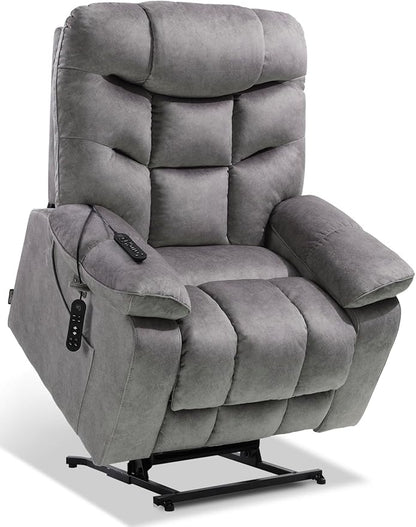 EONIX Oversized Wide Big Man Power Lift Recliner Chair for Elderly with Heat and Massage, 400lbs Dual Motor Lay Flat Electirc Lift Chair with Extended Footrest, SLRY008063, Grey