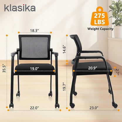 Office Guest Chairs No Wheels | Ergonomic Lumbar Support and Thicked Seats Cushion, Desk Chair with Adjustable Mesh Back for Waiting Room School Church Reception，Black 2PK