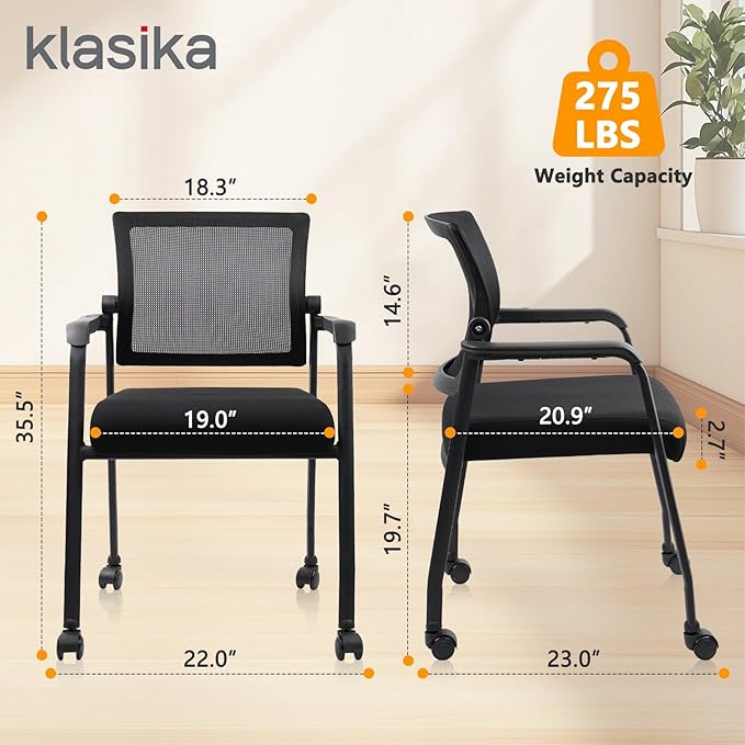 8PK Office Guest Chairs No Wheels | Ergonomic Lumbar Support and Thicked Seats Cushion, Desk Chair with Adjustable Mesh Back for Waiting Room School Church Reception，Black