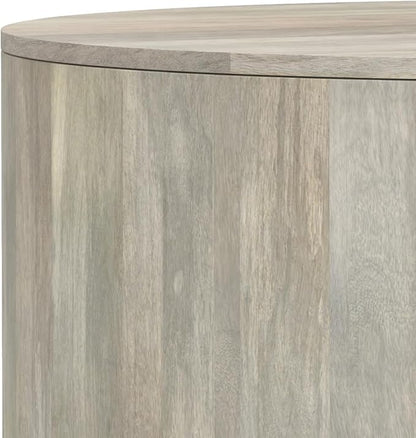 SIMPLIHOME Millbury Drum Coffee Table - 36 inch Wide Solid Mango Wood Round Living Room Table in White Wash, Contemporary Cocktail Table for Family Room or Lounge with Large Surface, Assembled