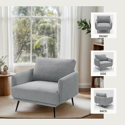 Mid-Century Accent Chair,Modern Oversized Armchair for Living Room,Comfy Upholstered Reading Accent Chairs for Bedroom,Single Sofa Chair (Grey-1PACK)