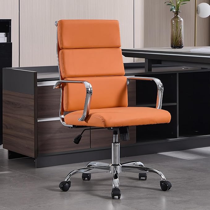 Office Chair, Ergonomic Adjustable Desk Chair, Mid Back Executive Comfortable Leather Lumbar Support Home Computer Chair with Padded Seat Swivel Wheels