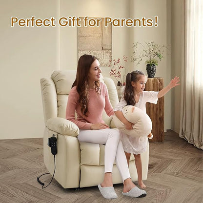 TEKAMON Power Lift Recliner Chair for Elderly with Heat & Massage, Dual Motor Breathable Leather Recliner, Lay Flat Sleeping Chairs with Infinite Position, Remote Control & USB Type-c Ports(Beige)