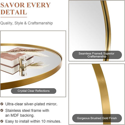 ANDY STAR Arched Mirror, 24 x 38 Inch Gold Vanity Mirror in Stainless Steel Metal Frame, Arch Top Rounded Corner 1 Inch Deep Set Design Wall Mount Hangs Vertical