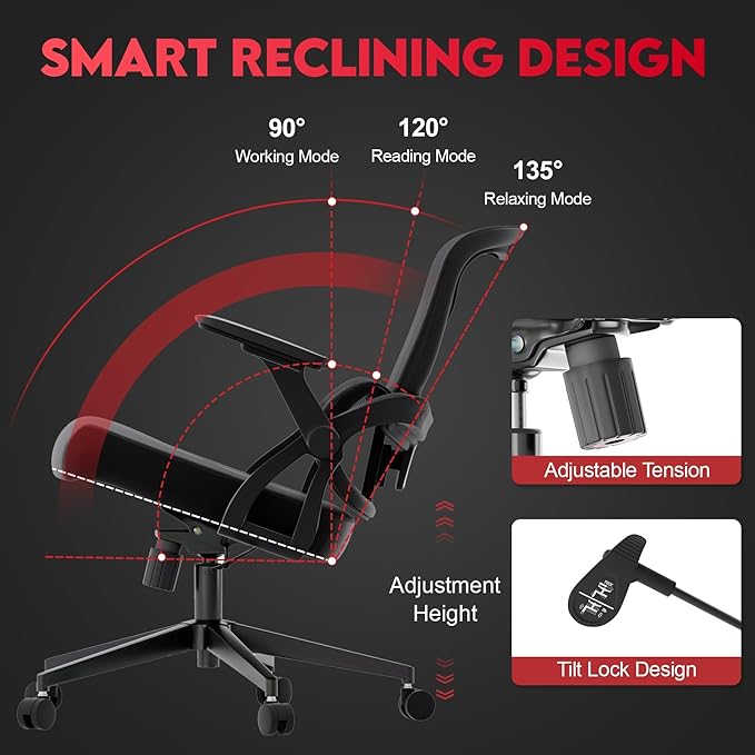 Ergonomic Office Chair - 400LB Comfy Desk Chairs with Adjustable Headrest and Lumbar Back Support, Mesh Computer Chairs with Wheels and Arms for Home Office, Study, Bedroom and Dorm (08black)