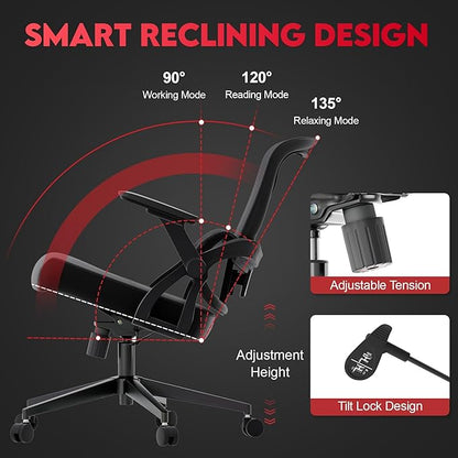Ergonomic Office Chair - 400LB Comfy Desk Chairs with Adjustable Headrest and Lumbar Back Support, Mesh Computer Chairs with Wheels and Arms for Home Office, Study, Bedroom and Dorm (08black)