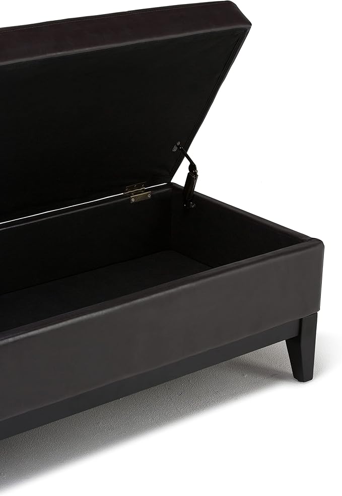 SIMPLIHOME Oregon 42 inch Wide Contemporary Rectangle Storage Ottoman Bench with Tray in Tanners Brown Vegan Faux Leather, Assembled, For the Living Room, Entryway and Family Room