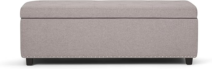 SIMPLIHOME Hamilton 48 inch Wide Transitional Rectangle Storage Ottoman in Cloud Grey Linen Look Fabric, Assembled, For the Living Room, Entryway and Family Room