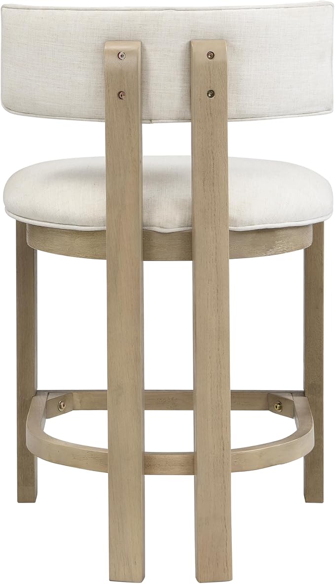 Christopher Knight Home Minso Wooden Counter Height Bar Stools Set of 2, Comfy Upholstered Barstools with Backrest/Footrest, Counter Stool for Kitchen Island/Home Bar Table, Light Ash + Beige