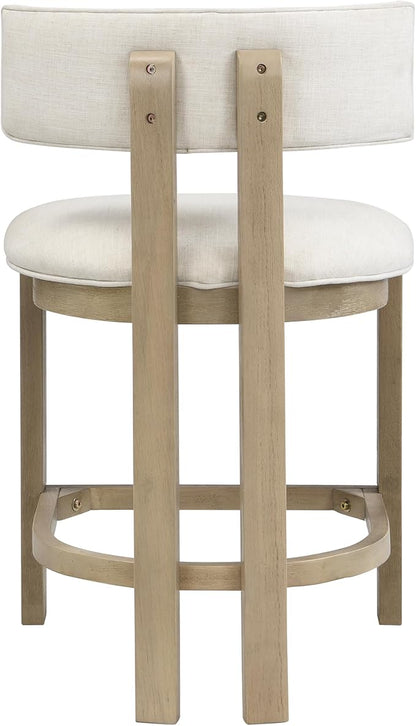 Christopher Knight Home Minso Wooden Counter Height Bar Stools Set of 2, Comfy Upholstered Barstools with Backrest/Footrest, Counter Stool for Kitchen Island/Home Bar Table, Light Ash + Beige