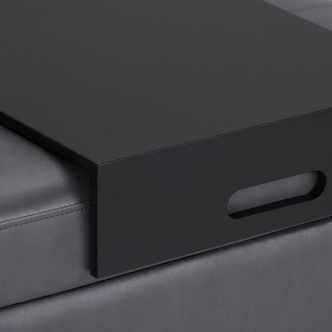 SIMPLIHOME Oregon 42 inch Wide Contemporary Rectangle Storage Ottoman Bench with Tray in Stone Grey Vegan Faux Leather, Assembled, For the Living Room, Entryway and Family Room