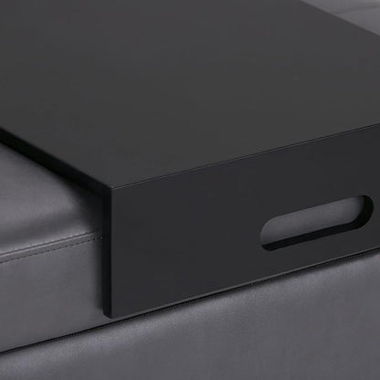 SIMPLIHOME Oregon 42 inch Wide Contemporary Rectangle Storage Ottoman Bench with Tray in Stone Grey Vegan Faux Leather, Assembled, For the Living Room, Entryway and Family Room