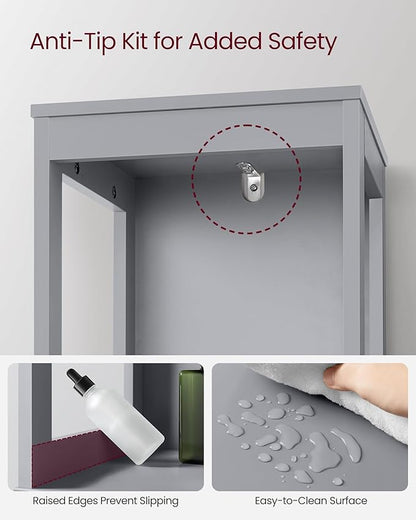 VASAGLE Bathroom Floor Cabinet, Bathroom Storage Organizer Rack Stand, Multifunctional Corner Unit, 2 Drawers, 55.7 Inches in Height, Dove Grey UBBC066G02