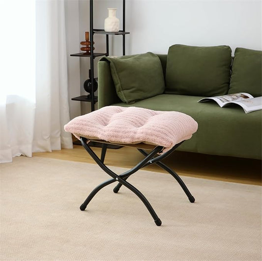 15"(H) Folding Ottoman, Foldable Footrest Stool, Portable Small Foot Stool for Couch, Collapsible Foot Rest Ottoman for Sofa, Accent Padded Ottomans for Living Room, Bedroom, Stripe Pink