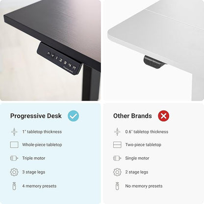 Progressive Desk Stand Up Height Adjustable Standing Desk - L Shaped 85" x 72" Corner Computer Rising Workstation Electric Table - White Frame, Roasted Walnut Top