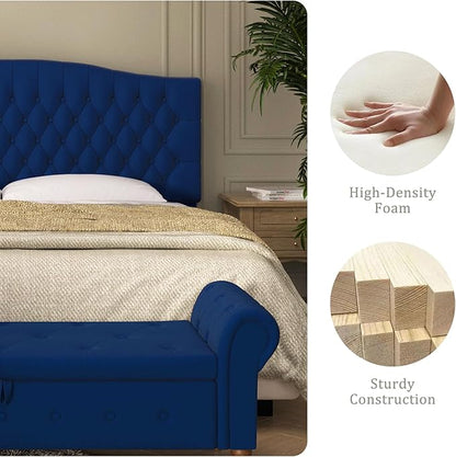 Velvet Upholstered Headboard King/Cal King Size Latest Model Wall Mount, Bed Frame Mount, Featuring High-Density Sponge Padding, Luxury Texture Easy Assembly Comfort and Style-Navy Blue