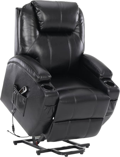 S*MAX Lift Chairs Recliners for Elderly Power Recliner Chairs Full Air Leather Electric Recliner Chairs Side Pockets USB Charge Port and Remote Control Power Lift Recliners Black