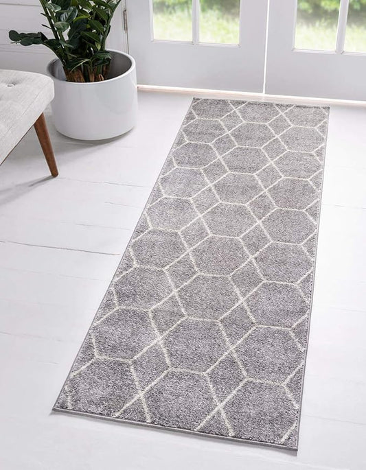 Unique Loom Trellis Frieze Collection Area Rug - Geometric (2' x 8' 8" Runner, Light Gray/ Ivory)