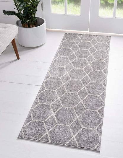 Unique Loom Trellis Frieze Collection Area Rug - Geometric (2' x 6' 1" Runner Light Gray/Ivory)